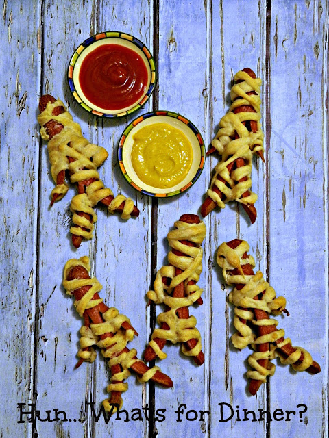 Hun... What's for Dinner? Dough Wrapped Mummy Dogs, perfect for Halloween!