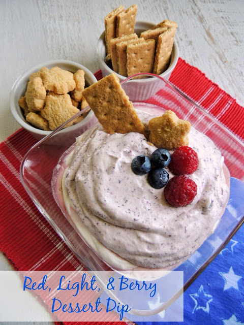 Red, Light, and Berry Dessert Dip via thefrugalfoodiemama.com #4thofJuly #lowfat