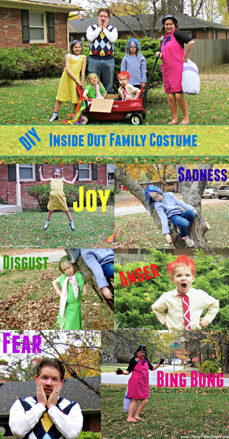 Be the hit of all costume parties with this DIY Inside Out Family Costume! The perfect Halloween party costume.