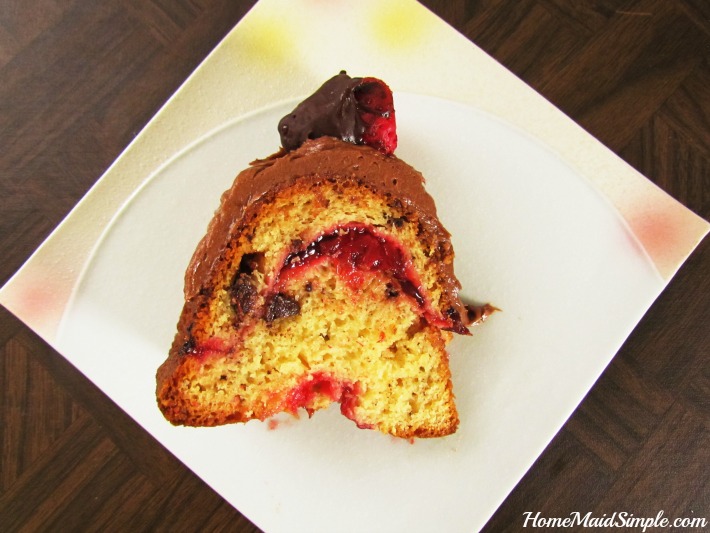 Chocolate Covered Strawberry Rhubarb Bundt Cake