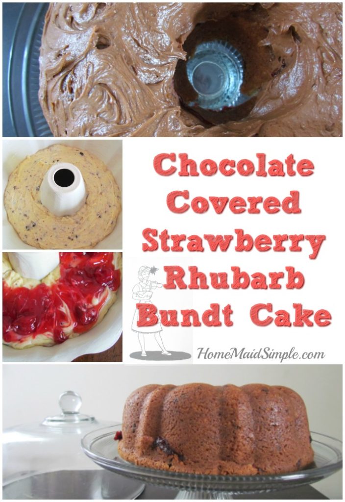 Decadent Chocolate Covered Strawberry Rhubarb Bundt Cake