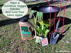 Plant a Container Veggie Garden and repair patches in your lawn all in one morning! #LoveYourLawn #ad